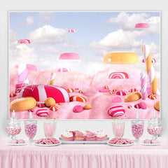 Lofaris Pink Candy White Cloud Happy Birthday Backdrop for Girl