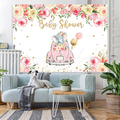 Lofaris Pink Car And Floral Elephant Baby Shower Backdrops