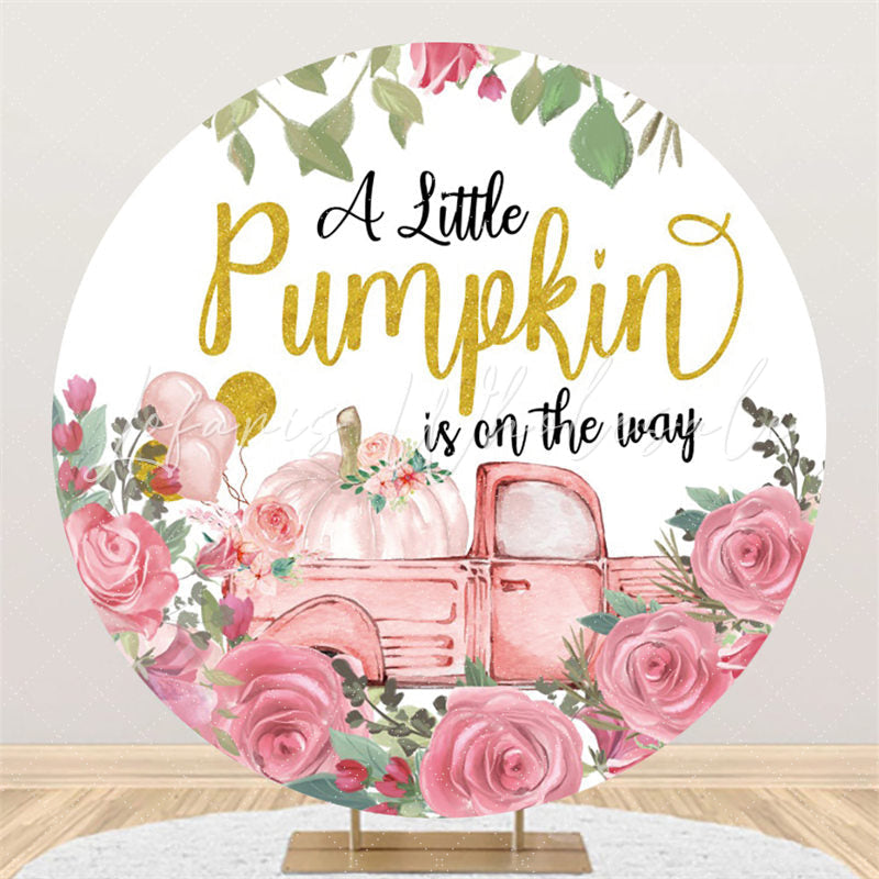 Lofaris Pink Car And Pumpkin Flower Baby Shower Circle Backdrop