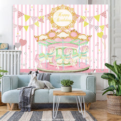 Lofaris Pink Carousel Flags Happy Birthday Backdrop For Girl