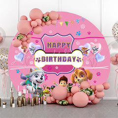 Lofaris Pink Cartoon Dogs Happy Birthday Round Backdrop