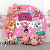 Lofaris Pink Cartoon Dogs Round Happy Birthday Backdrop
