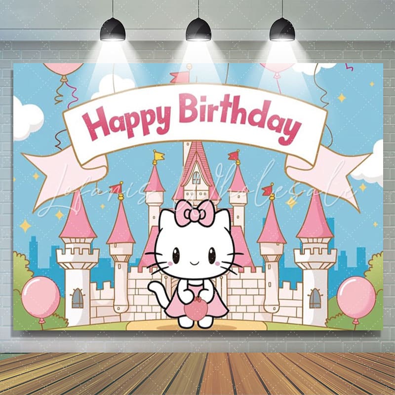 Pink Castle Cat Backdrop For Birthday Party Decorations