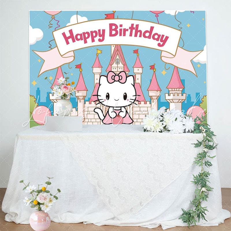 Pink Castle Cat Backdrop For Birthday Party Decorations