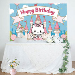 Pink Castle Cat Backdrop For Birthday Party Decorations