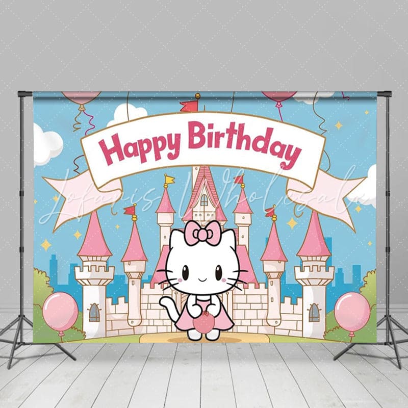 Pink Castle Cat Backdrop For Birthday Party Decorations