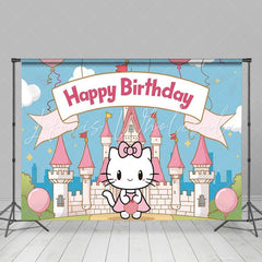 Pink Castle Cat Backdrop For Birthday Party Decorations