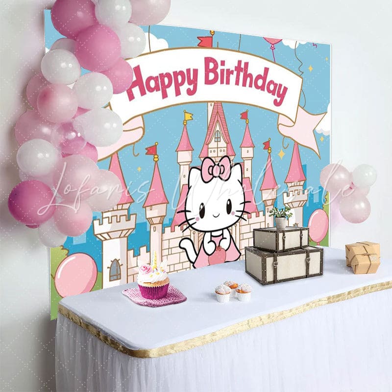 Pink Castle Cat Backdrop For Birthday Party Decorations