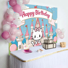 Pink Castle Cat Backdrop For Birthday Party Decorations