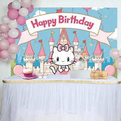 Pink Castle Cat Backdrop For Birthday Party Decorations