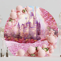 Pink Castle Fairytale Round Backdrop for Princess Party