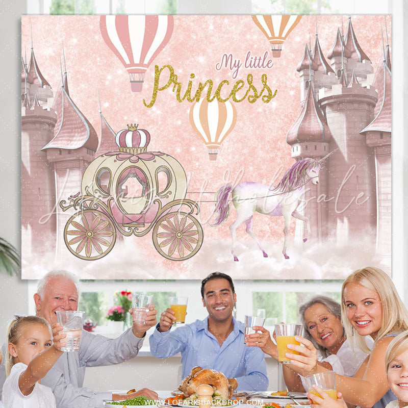 Lofaris Pink Castle Pumpkin Carriage Girls Baby Shower Backdrop