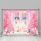 Lofaris Pink Christmas Tree Window Candle Photo Backdrop