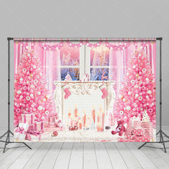Lofaris Pink Christmas Tree Window Candle Photo Backdrop