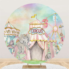 Lofaris Pink Circus Animals Round Happy Birthday Party Backdrop