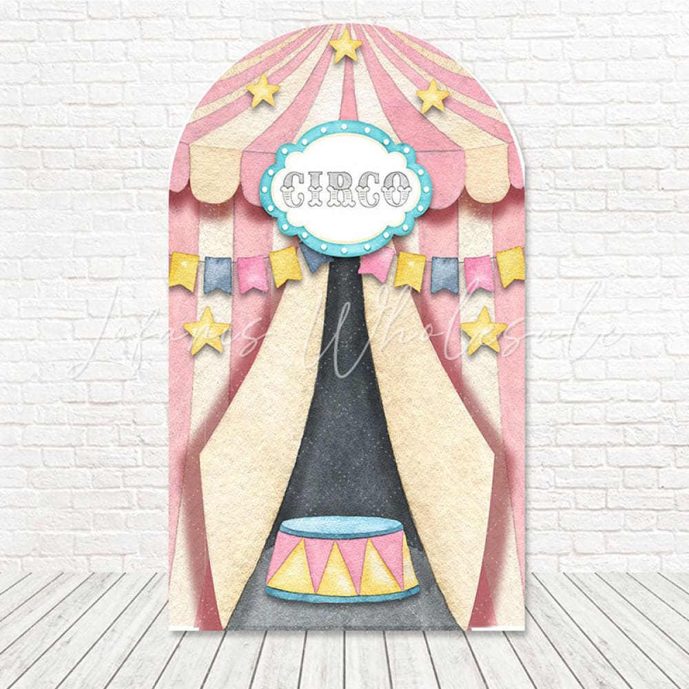 Pink Circus Tent Pastel Glow Arch Backdrop For Girl Celebration