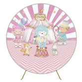 Pink Circus Troop Round Backdrop for Fun Fair Theme