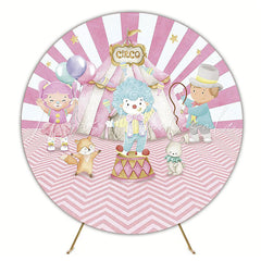 Pink Circus Troop Round Backdrop for Fun Fair Theme