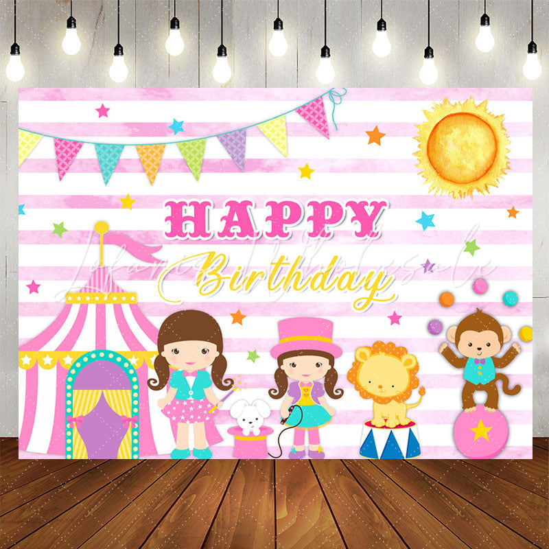 Lofaris Pink Circus Wild Happy Birthday Backdrop For Girl