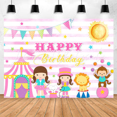 Lofaris Pink Circus Wild Happy Birthday Backdrop For Girl