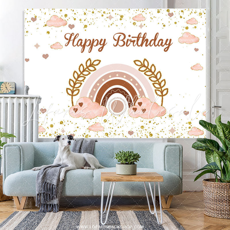 Lofaris Pink Cloud Rainbow Leaves Glitter Birthday Backdrop