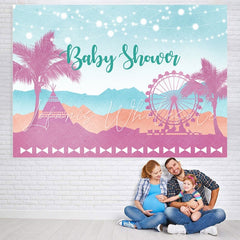 Lofaris Pink coconut trees Ferris wheel baby shower Backdrop