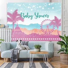 Lofaris Pink coconut trees Ferris wheel baby shower Backdrop