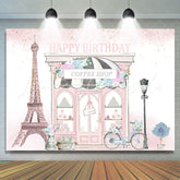 Lofaris Pink Coffee Shop Paris Street Birthday Backdrop