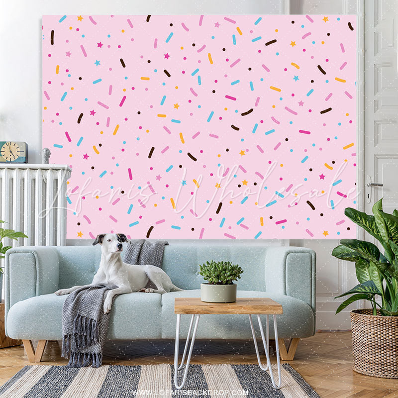 Lofaris Pink Colored Candy Bits Simple Birthday Backdrop