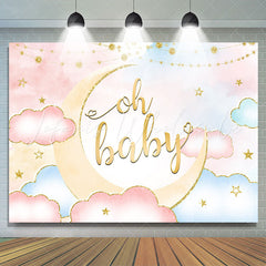 Lofaris Pink Creamy Oh Baby Clowds Moon Gender Reveal Backdrop