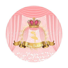 Lofaris Pink Crown Round Happy Birthday Party Backdrop For Girl