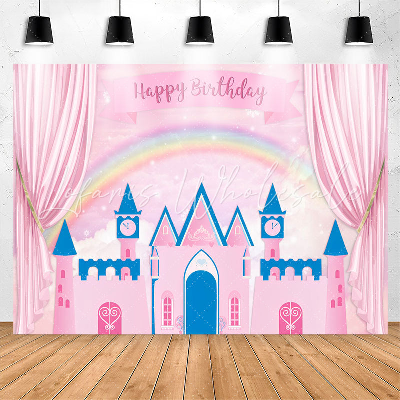 Lofaris Pink Curtain Fairy Castle Roainbow Birthday Backdrop