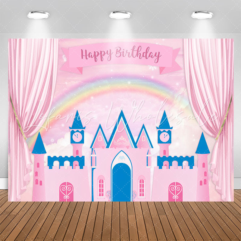 Lofaris Pink Curtain Fairy Castle Roainbow Birthday Backdrop