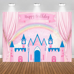 Lofaris Pink Curtain Fairy Castle Roainbow Birthday Backdrop