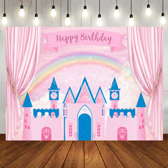 Lofaris Pink Curtain Fairy Castle Roainbow Birthday Backdrop