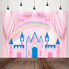 Lofaris Pink Curtain Fairy Castle Roainbow Birthday Backdrop