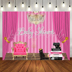 Lofaris Pink Curtain Stripes Cats Books Baby Shower Backdrop