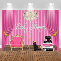 Lofaris Pink Curtain Stripes Cats Books Baby Shower Backdrop