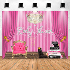 Lofaris Pink Curtain Stripes Cats Books Baby Shower Backdrop