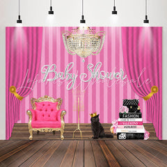 Lofaris Pink Curtain Stripes Cats Books Baby Shower Backdrop