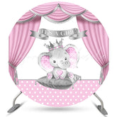 Lofaris Pink Curtain With Elephant Baby Girl Round Backdrop