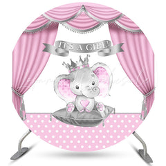 Lofaris Pink Curtain With Elephant Baby Girl Round Backdrop