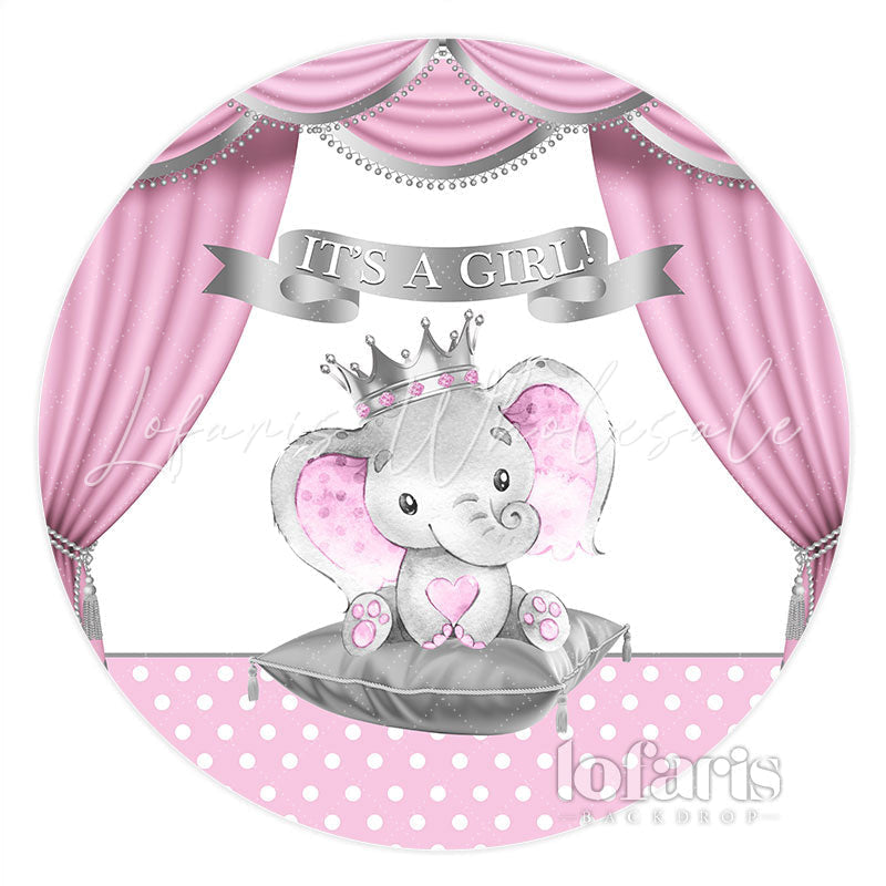 Lofaris Pink Curtain With Elephant Baby Girl Round Backdrop