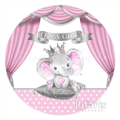 Lofaris Pink Curtain With Elephant Baby Girl Round Backdrop