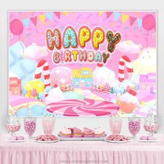 Lofaris Pink Dessert Candyland Theme Happy Birthday Backdrop