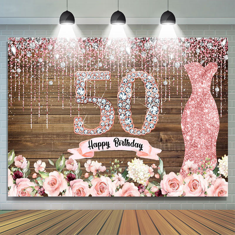 Lofaris Pink Diamond Glitter Plank 50th Birthday Backdrop