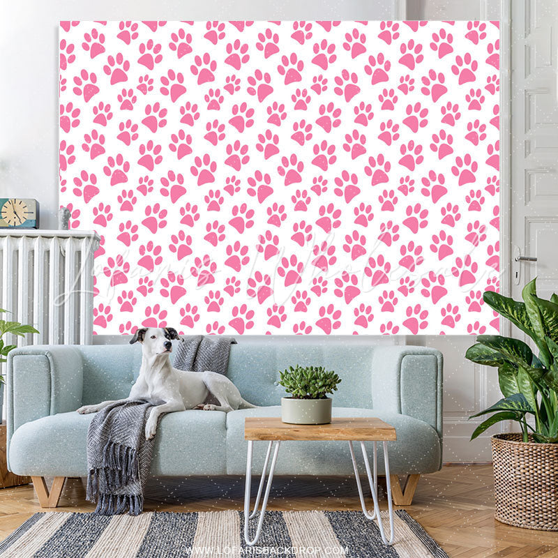 Lofaris Pink Dog Paw Cartoon Themed Simple Birthday Backdrop
