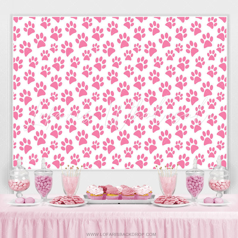 Lofaris Pink Dog Paw Cartoon Themed Simple Birthday Backdrop