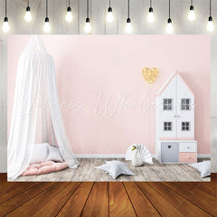 Lofaris Pink Dollhouse Mosquito Net Girl Birthday Backdrop