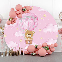 Lofaris Pink Dot Hot Air Balloon Teddy Bear Party Backdrop